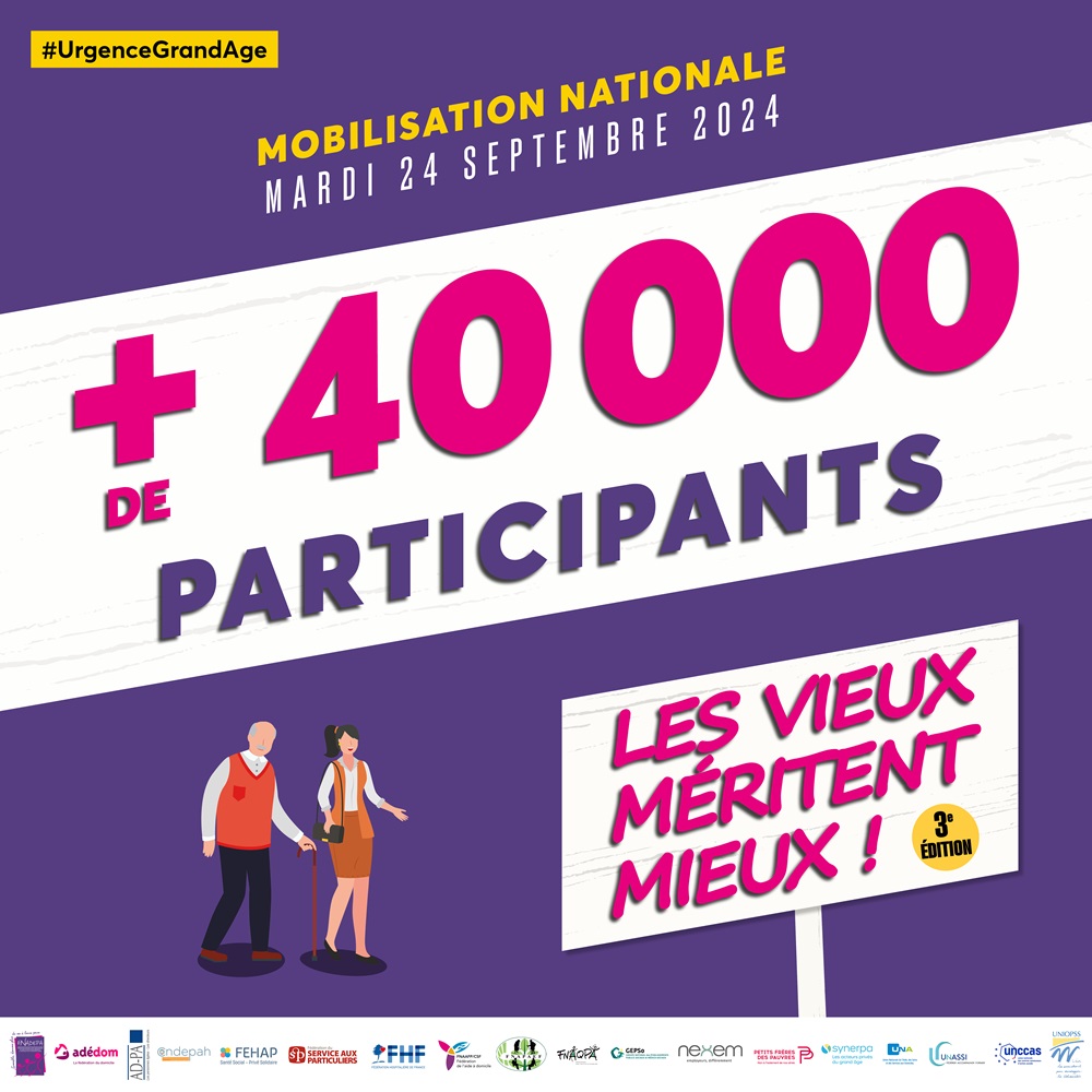 [Communiqué📰] Plus de 40 000 personnes mobilisées dans les établissements et services pour personnes âgées pour améliorer l’accompagnement du Grand âge !
🪧Une mobilisation massive et rare, organisée par 18  fédérations et organisations du hashtag#Grandâge, pour réclamer des