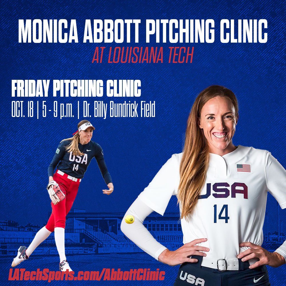 Calling all pitchers 📢

Join us for the first half of our double-header weekend on Friday, October 18, as we kick off with the Monica Abbott Pitching Clinic!

✍️ LATechSports.com/AbbottClinic