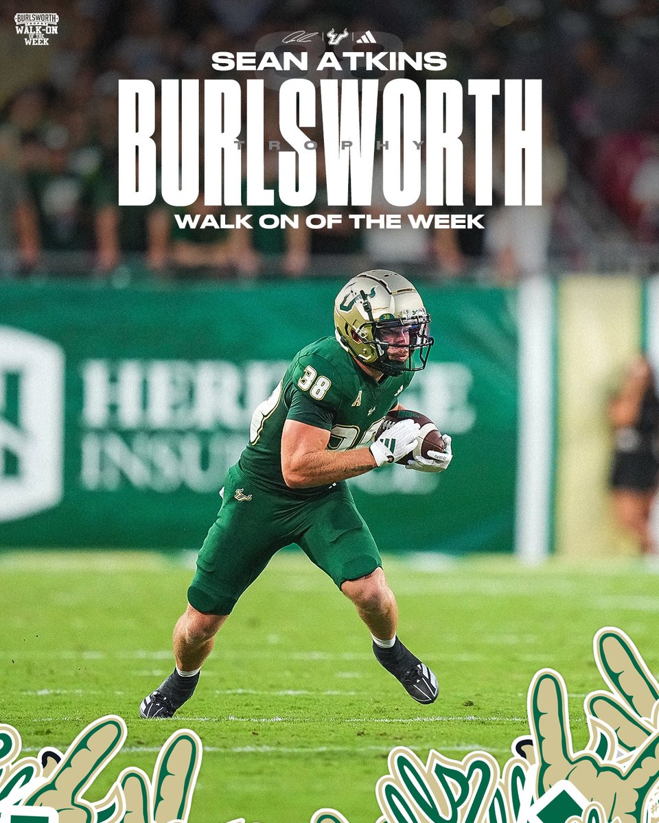 USF Football (@usffootball) on Twitter photo .<a href="/seanatkinss/">Sean Atkins</a> has been named the Burlsworth Trophy Former Walk on of the Week! 👏
👉 Career-best 11 receptions for 4th career 100-yard game on Saturday vs Miami
#ComeToTheBay | #StayInTheBay .<a href="/seanatkinss/">Sean Atkins</a> has been named the Burlsworth Trophy Former Walk on of the Week! 👏
👉 Career-best 11 receptions for 4th career 100-yard game on Saturday vs Miami
#ComeToTheBay | #StayInTheBay