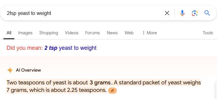 PhilJamesson's tweet photo. google ai confidently bolding a unit conversion that the very next sentence contradicts https://t.co/m9z7VBvdCf