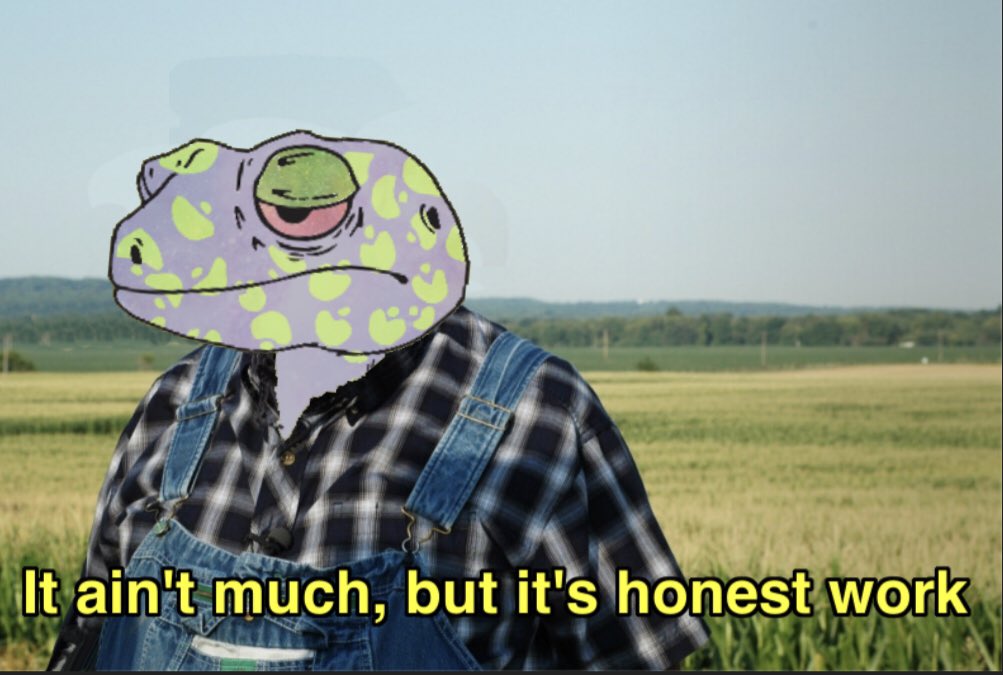 Geckos ain’t scared of a little honest work…
Just a simple gecko livin that farm life…

<a href="/GalacticGeckoSG/">🟩Galactic Gecko Space Garage 🦎 🛸 🪐</a> <a href="/AgriDexPlatform/">AgriDex</a>