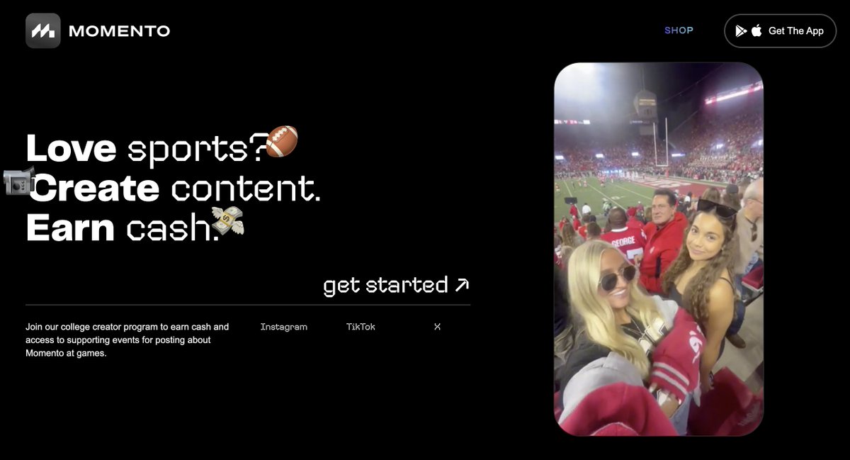 brennanjp's tweet photo. Introducing the @ACMomento College Creator Program 🎓

If you're a college student in the US and you love...

🏟️ Attending games at your school 
📲 Creating short-form video content 
🤑 Making $$$$$

...then Like this post and I'll send you details.