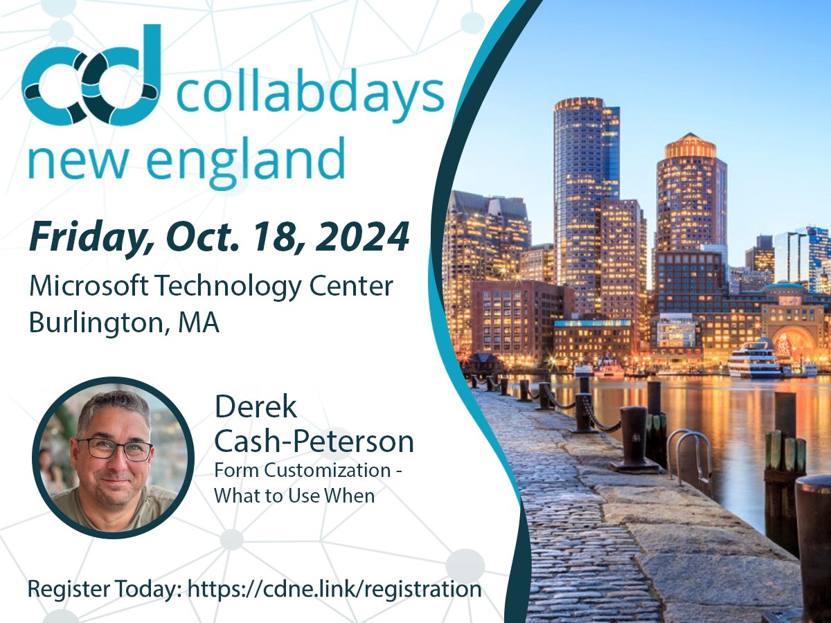 SympraxisC's tweet photo. Excited for @CollabdaysNE? Be sure to catch @spdcp's session, 'Form Customization - What to Use When' 🤓 Whether you're a #developer or a power user, you'll leave with valuable insights on how to enhance user experiences in #SharePoint 🔥 #Microsoft365Dev https://t.co/qZeWpkCLjZ https://t.co/k0qSujti6j
