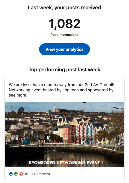 sirjustindawson's tweet photo. Making a reach with a network that is less than a year old. Big plans on the horizon for #AVGroupIE and really looking forward to our next event in Cork on the 18th October.
#AVTweeps
(Stats are for LinkedIn only!) https://t.co/rxeLOIpepd
