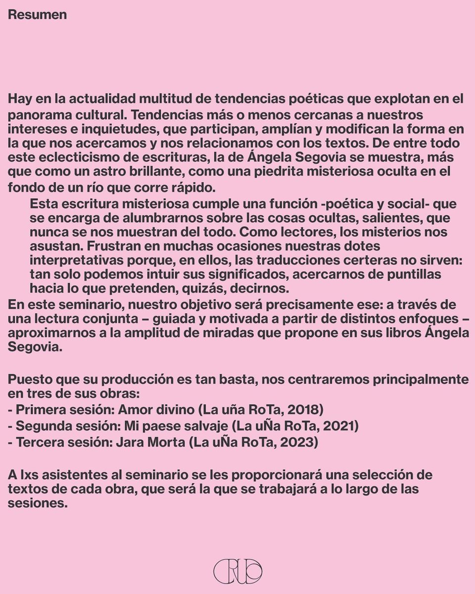 _paulamelchor's tweet photo. ⭐️ GRANADA ⭐️

de octubre a diciembre estaré impartiendo un taller sobre la poética misteriosa y bellísima de Ángela Segovia 🫀 será una sesión al mes en @asterisco_grx y veremos tres de sus libros. 
reserva de plazas aquí: https://t.co/o9jDe8S1r2
gracias a CRUDO por organizarlo https://t.co/1czbIj6j0D