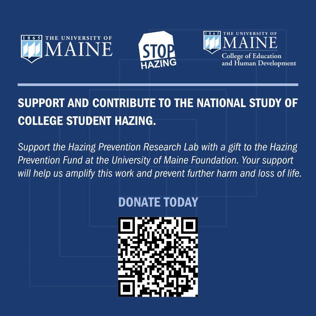 Yesterday, we announced the relaunch of the National Study of College Student Hazing. Use the QR codes to learn more about our new Hazing Prevention Research Lab, as  well as how you can support this work and prevent further harm and loss  of life from hazing. <a href="/StopHazing/">StopHazing</a>