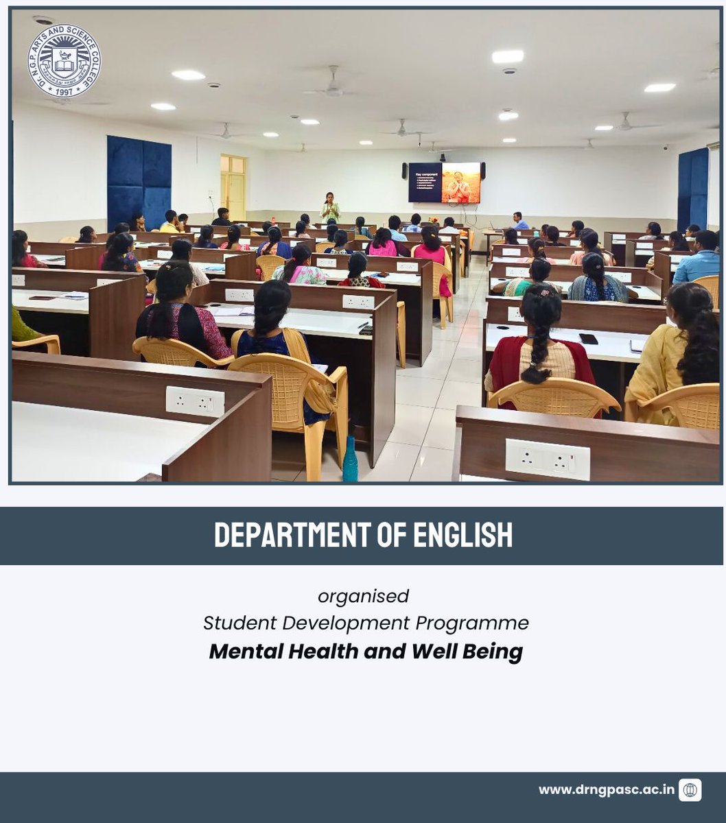 DrNGPASC_KMCRET's tweet photo. Department of English, Organised a Student Development Programme on "Mental Health and Well Being".
This session was initiate by Ms.Abarna, II M.A. English.
#english #sdp #drngpasc #ngpasc https://t.co/y0MJqihfPL