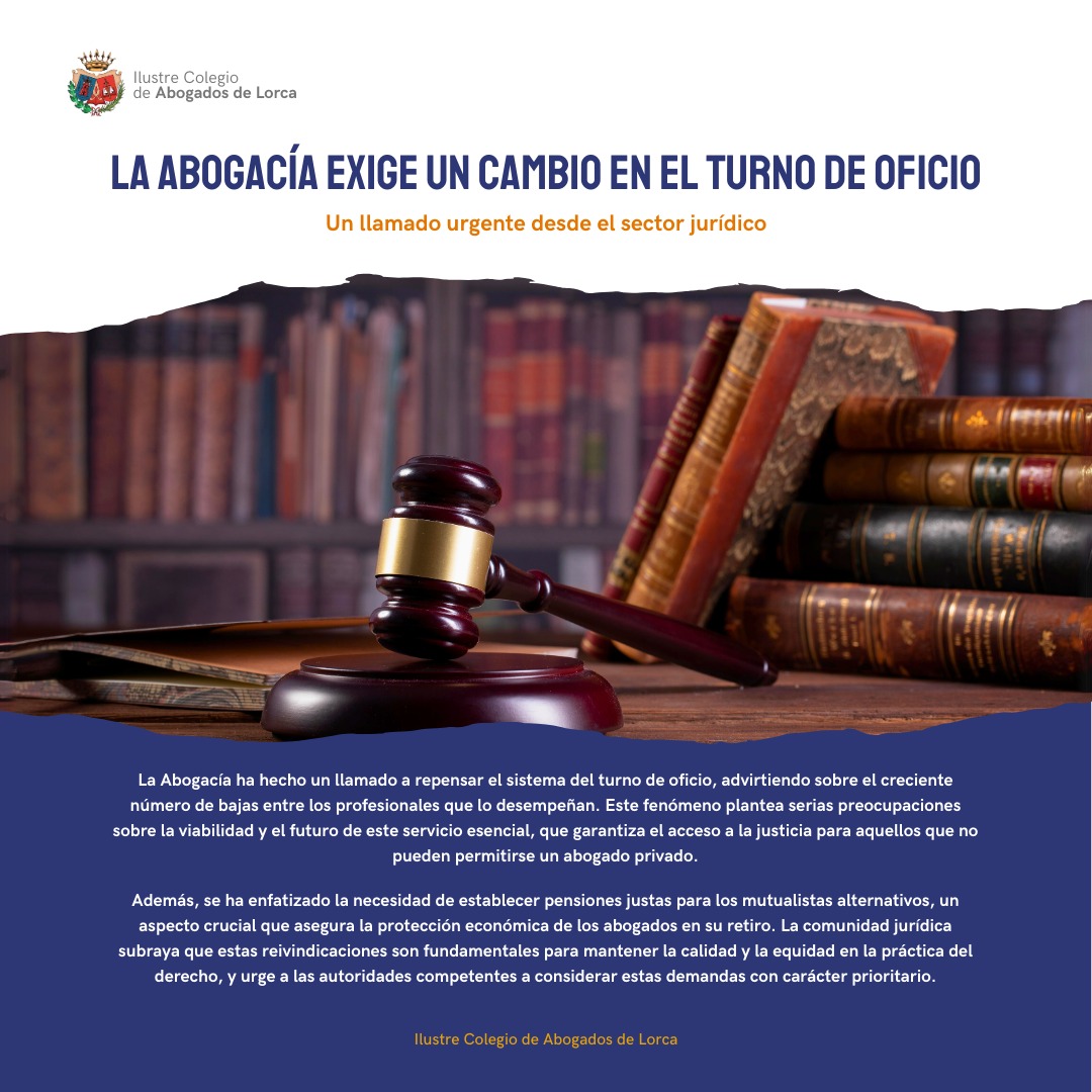 icalorca's tweet image. La Abogacía pide repensar el turno de oficio ante las bajas ⚖️💼 y solicita pensiones justas para mutualistas 💰. Es un momento clave para garantizar la calidad del servicio y el bienestar de los profesionales.