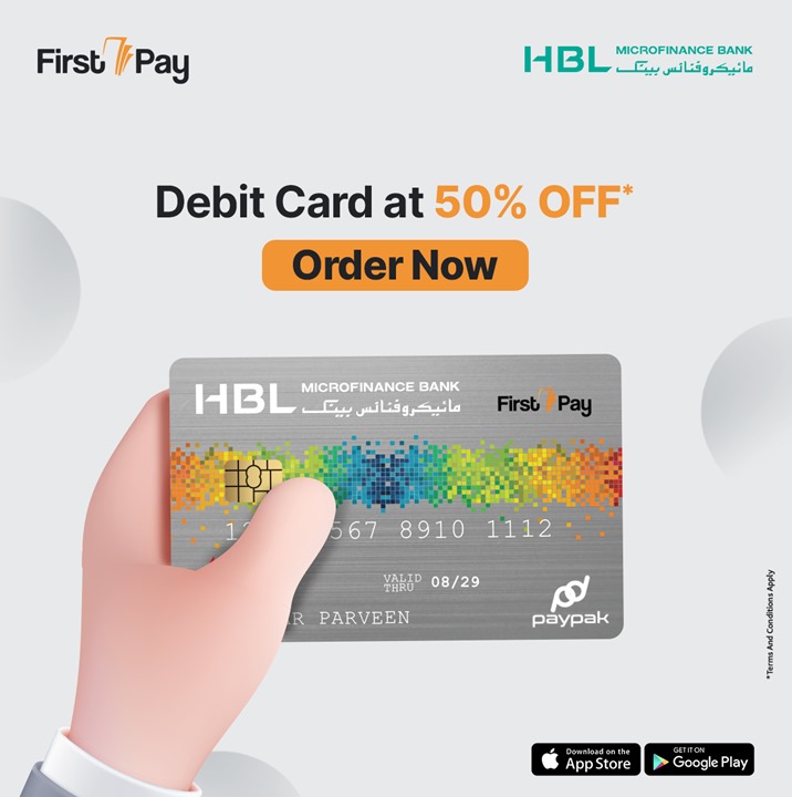 HBLMfBDigital's tweet image. Order your FirstPayDebit Card, avail 50% Off* on card charges and get your transactions simplified!

Download Now:
onelink.to/hblmfbfp
*T&amp;amp;Cs Apply:
hblmfb.com/terms-and-cond…

#FirstPay #FirstPayMobileWallet #FirstPayDebitCard #Discounts