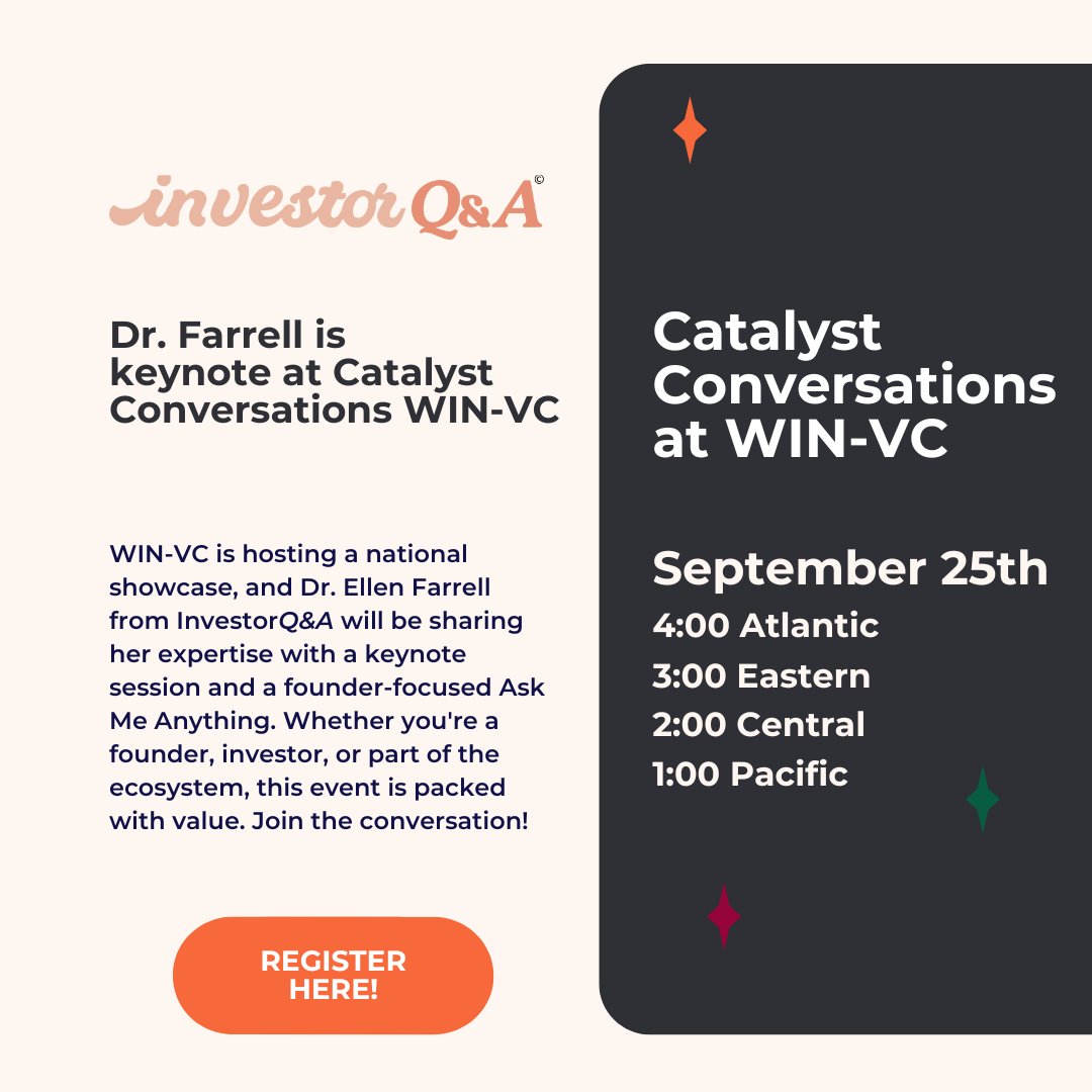 🚨 Reminder: Tomorrow’s Webinar with Win-VC! 🚨
Don't miss this exciting session featuring Dr. Ellen Farrell as a keynote at the Catalyst Conversation! 

Register here: us02web.zoom.us/meeting/regist…

#WINVC #Entrepreneurship #startup #founders #WomenInBusiness #Webinar #Keynote #VC