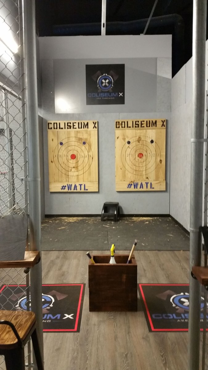 Bring your friends in for Axe throwing at Coliseum X! Get a free t-shirts when you reserve axe throwing online! coliseumx.com/axe-throwing-1