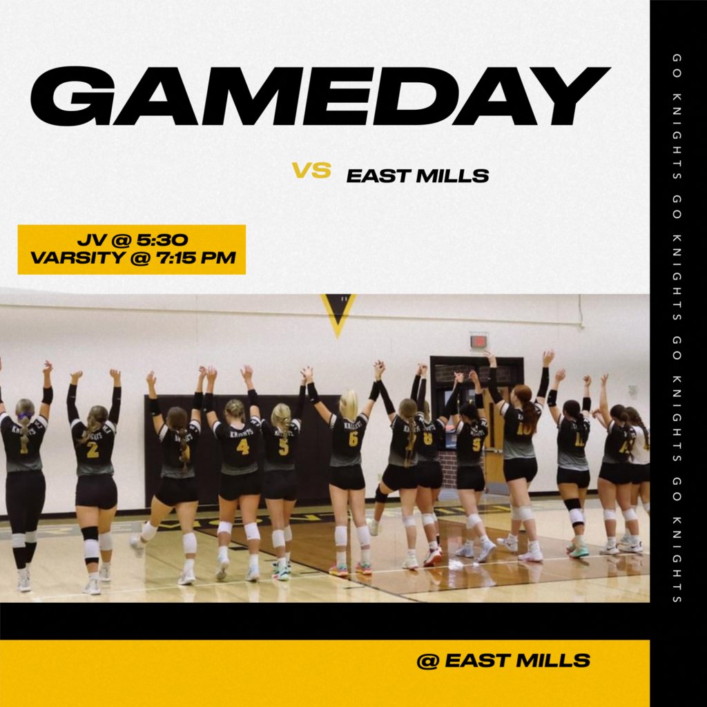 Good luck to our volleyball team tonight in the conference match up vs East Mills! Go Knights!