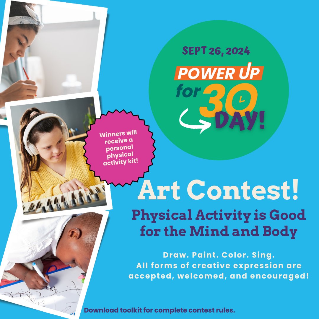 Only 2 days left until #PowerUpFor30Day! There's still time to enter the art contest and show off your unique style. Plus, children and youth will have a chance to win a physical activity kit! ⬇️ bit.ly/PU30Toolkit2024 for details.

#ArtContest #ExpressYourself #Creativity
