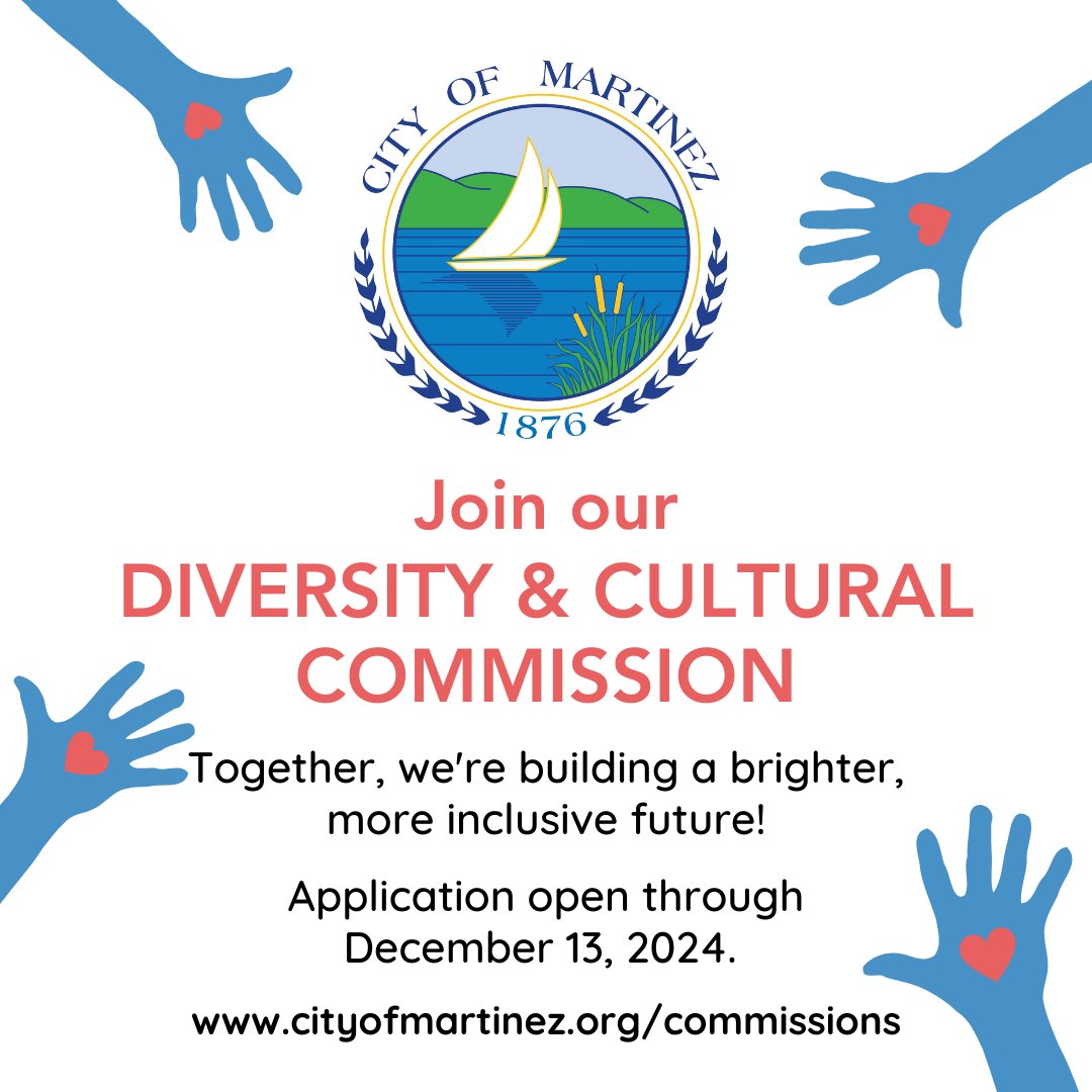 cityofmartinez's tweet photo. #CityofMartinez is pleased to announce the opening of the application period for the newly established Diversity and Cultural Commission! Apply by December 13, 2024: https://t.co/feHYmUt5Fo
Read more: https://t.co/7b3JuaEnLU
 #martinezca https://t.co/Ht1alt4gMQ