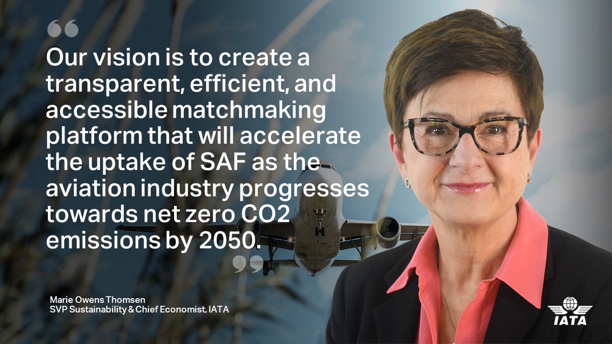 IATA (@iata) on Twitter photo IATA will create a Sustainable Aviation Fuel (SAF) Matchmaker, to link ✈️ and suppliers. 
The platform will accelerate #SAF uptake by reducing costs & complications to airlines looking for suppliers while enhancing market maturity.
Details 👉 bit.ly/4eBjZ1C
#IATAWSS IATA will create a Sustainable Aviation Fuel (SAF) Matchmaker, to link ✈️ and suppliers. 
The platform will accelerate #SAF uptake by reducing costs & complications to airlines looking for suppliers while enhancing market maturity.
Details 👉 bit.ly/4eBjZ1C
#IATAWSS