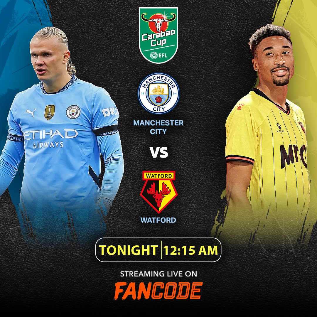 Watch Manchester City ⚔️ Watford on 25th Sept from 12:15 AM onwards LIVE on <a href="/fancode/">FanCode</a> - bit.ly/3ZBYium

#CarabaoCupFanCode