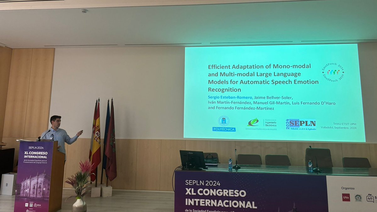 Sergio Esteban presents their work in our task EmoSPeech at #iberlef2024 <a href="/sepln/">SEPLN</a> <a href="/iberlef/">IberLEF - Iberian Languages Evaluation Forum</a> <a href="/sepln2024uva/">XL Congreso de la SEPLN Valladolid 2024</a> . Paper available at ceur-ws.org/Vol-3756/EmoSP…