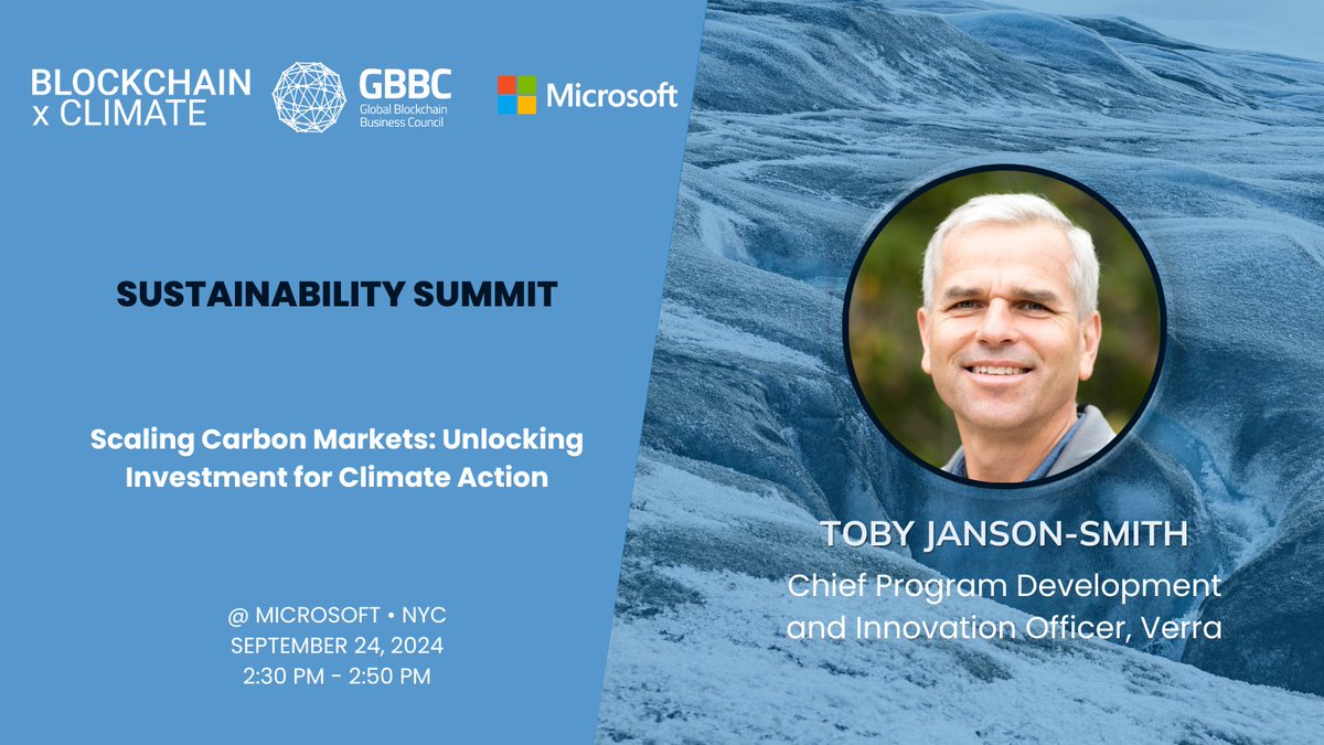Global Blockchain Business Council (GBBC) (@gbbcouncil) on Twitter photo “Scaling Carbon Markets: Unlocking Investment for Climate Action” is starting soon with Toby Janson-Smith, <a href="/VerraStandards/">Verra - Standards for a Sustainable Future</a> 🔐
Join us here for the #SustainabilitySummit ⤵️
youtube.com/live/Mq3S1h4yf… “Scaling Carbon Markets: Unlocking Investment for Climate Action” is starting soon with Toby Janson-Smith, <a href="/VerraStandards/">Verra - Standards for a Sustainable Future</a> 🔐
Join us here for the #SustainabilitySummit ⤵️
youtube.com/live/Mq3S1h4yf…