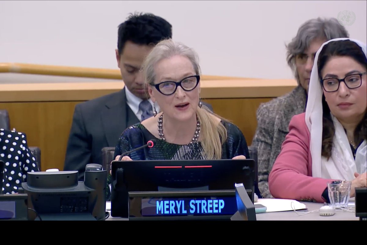 DCitizenfund's tweet photo. “At this point in Kabul, even a cat has more freedoms than a woman, and a squirrel has more rights than a girl.” At UNHQ, Meryl Streep joined @antonioguterres in urging the global community to defend the rights of women and girls in Afghanistan. The time for action is now.#unga78 https://t.co/RL57So6i11