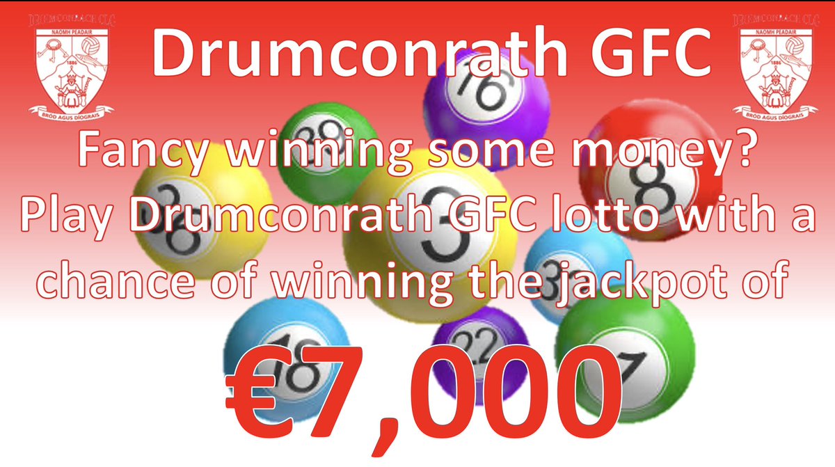 🔴⚪️IT’S THAT TIME OF THE WEEK🔴⚪️
Are you feeling lucky?☘️ 
Well now is your chance to try win some money in our club lotto with a jackpot of €7,000🎉 
Play Drumconrath GAA lotto online now or before 9pm for your chance of winning the jackpot 💶
tinyurl.com/ydwz4vwa