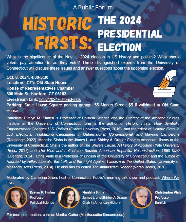 Martha Cutter (@marthacutter) on Twitter photo Election Forum Oct 8! Come get all your questions answered! #PresidentialElection2024 #vote2024 #UConn <a href="/ProfMSinha/">Manisha Sinha</a> <a href="/UConnCLAS/">UConn CLAS</a> <a href="/UConnHistory/">UConn History Dept</a> <a href="/UConnEnglish/">UConn English</a> <a href="/UconnPolisci/">UConn Undergraduate Political Science Association</a> Election Forum Oct 8! Come get all your questions answered! #PresidentialElection2024 #vote2024 #UConn <a href="/ProfMSinha/">Manisha Sinha</a> <a href="/UConnCLAS/">UConn CLAS</a> <a href="/UConnHistory/">UConn History Dept</a> <a href="/UConnEnglish/">UConn English</a> <a href="/UconnPolisci/">UConn Undergraduate Political Science Association</a>