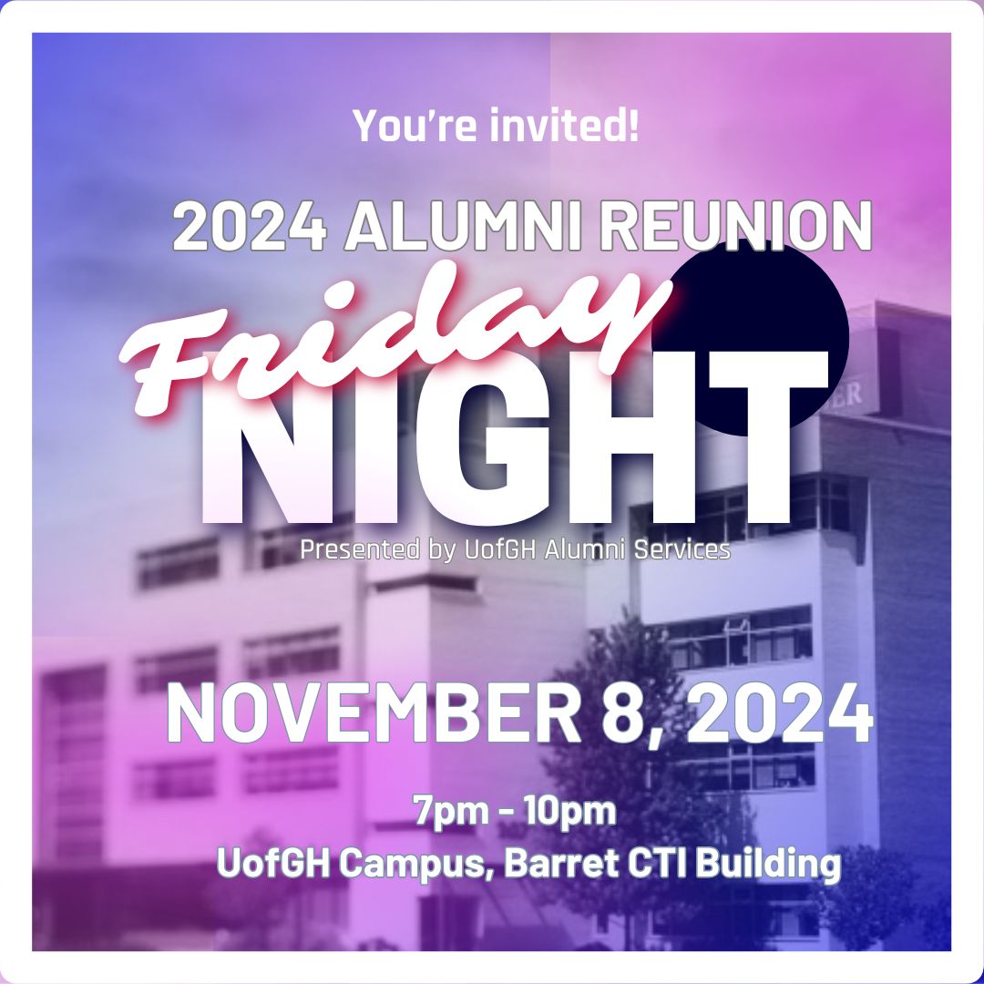GHalumni's tweet photo. This fall, UofGH Alumni Services is proud to host a variety of events, and all alumni are welcome! Swipe to see some of our upcoming events
Registration Links: - 
Reunion: https://t.co/CkeLxXTbgw
Career Webinars and Alumni Coffee Chats: https://t.co/xK5nfTLpu4 https://t.co/HESR65ANtP