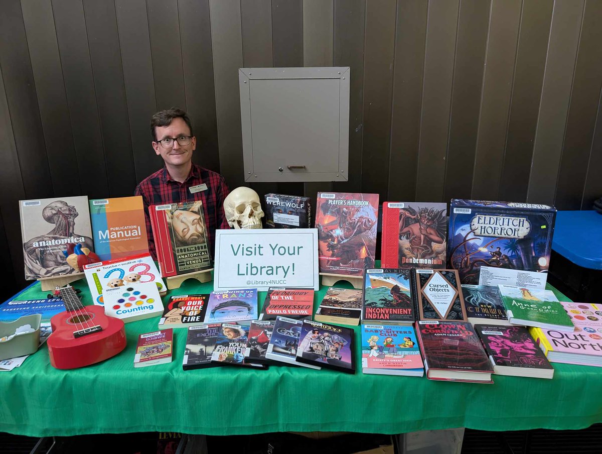 Library4NUCC's tweet photo. It's Academic Week & our friendly & knowledgeable Library Staff members at an Info table between 12PM - 3PM outside the bookstore.
Drop by to visit & check out the cool stuff to borrow with your #StudentCard. 💙💚💙💚
#librarylife #display #boardgames #books @NUSUtalks https://t.co/AAszFVZh2L