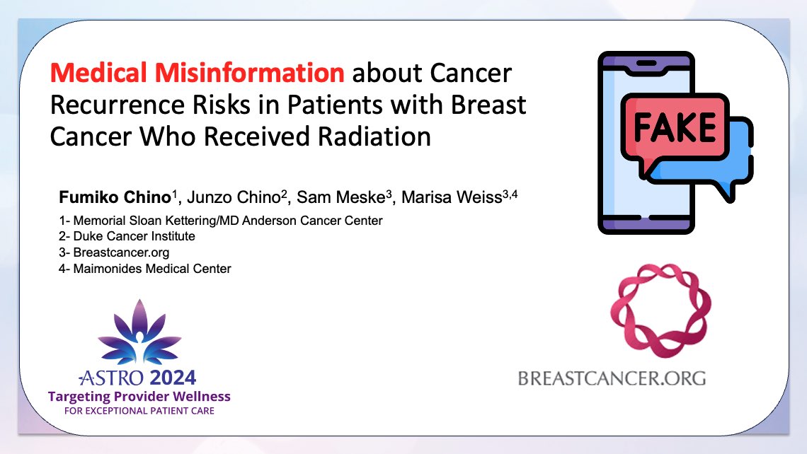 Excited to present at #ASTRO24 on medical #misinformation reported by pts with #breastcancer. Effective communication &amp; trust building is essential in the "post pandemic" world. 

👉SS 39 - HSR 1 Oral Presentation Session
📆Tuesday, October 1
 ⏰5:15 – 6:15 PM ET
📍Room 144