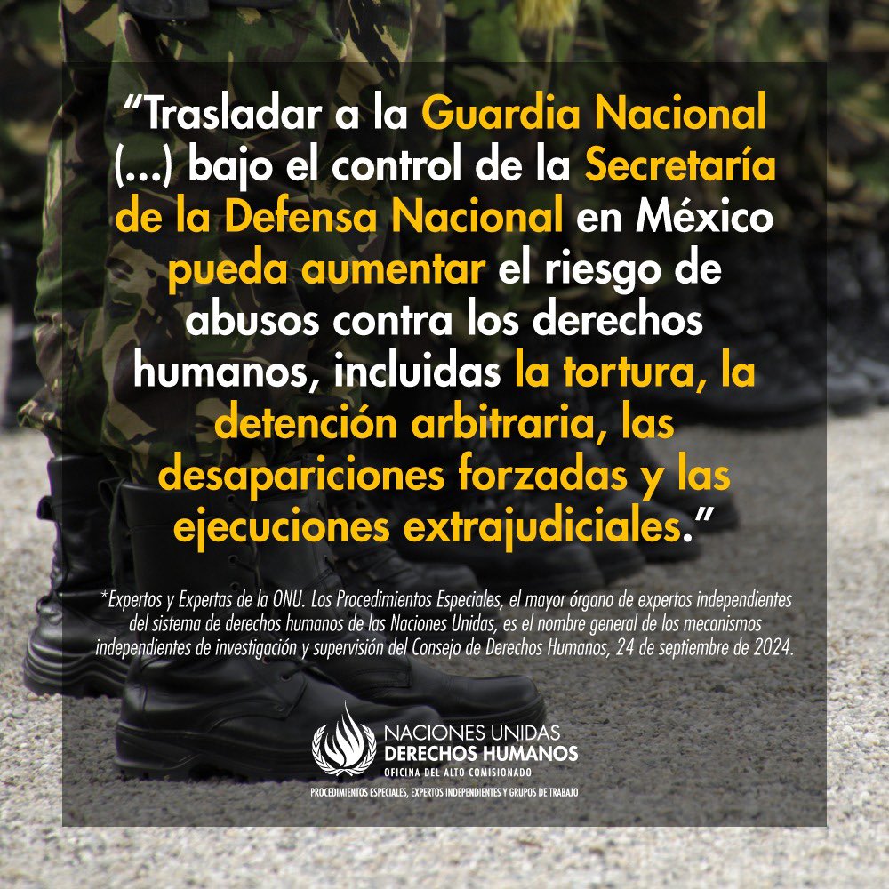 #Comunicado | Personas expertas de la ONU expresan preocupación por propuesta de reforma constitucional en materia de #GuardiaNacional contraria a las obligaciones internacionales, estándares de #DerechosHumanos y recomendaciones formuladas a México.

👉🏽bit.ly/3zkuZlj