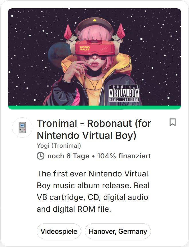 yogi_tronimal's tweet image. We made it! ❤️
Yesterday we passed the 100%
kickstarter.com/projects/troni…
Thank you so much for all your help and support. Maybe we can even reach the stretch goal.
#nintendo #virtualboy #gameboy #chiptune #retrogaming #任天堂 #バーチャルボーイ #レトロゲーム #チップチューン