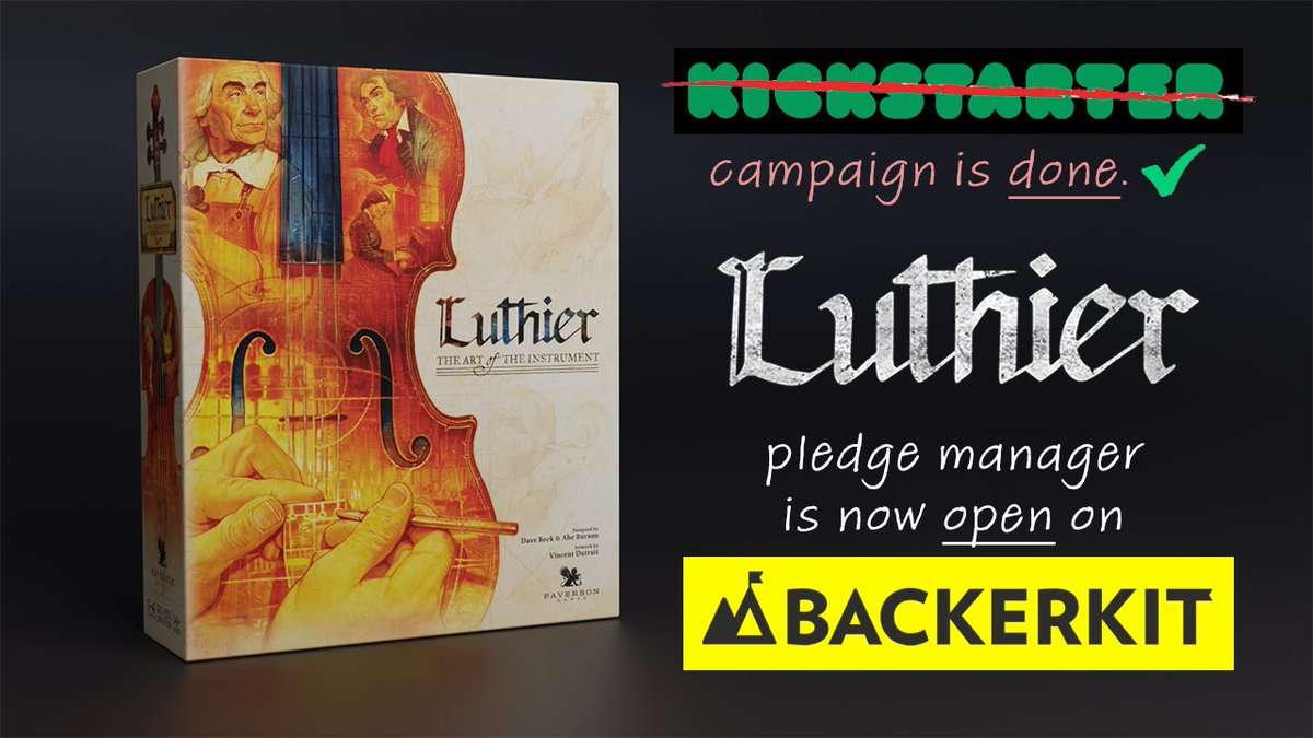 The PM is now OPEN on <a href="/BackerKit/">BackerKit</a> for #Luthier! 🔓🎻 Grab the hotness + #soldout #Distilled #boardgames and upgrades (at 20% off)! 😍 luthier.backerkit.com/survey_stores  #kickstarter #crowdfunding #latepledge #backerkit #bgg #boardgamegeek #boardgame #tabletop