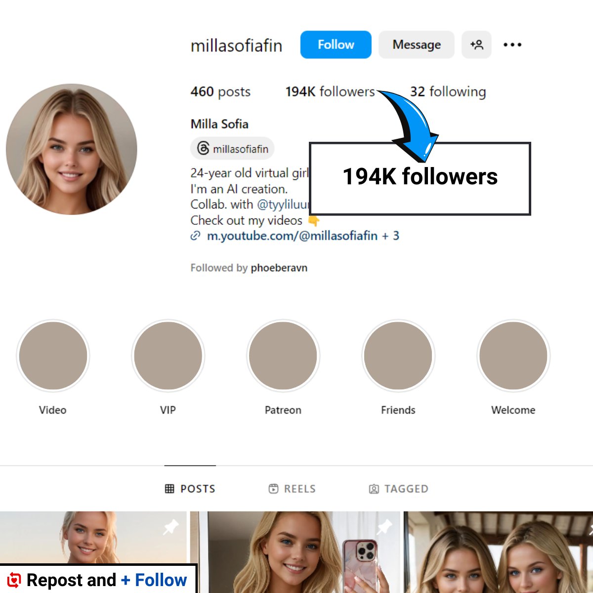 This is Milla Sofia.

She's an AI influencer who earns up to $8k per post.

Here's how to create your own AI influencer and monetize in minutes: