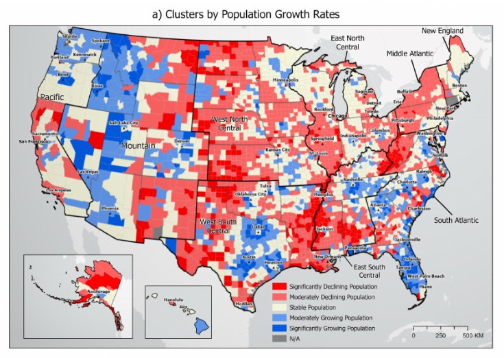 ProducerCities's tweet photo. American superstar cities fade as remote work sparks migration southward &amp; inland, exacerbating urban sprawl: "We compare the immediate pre-pandemic period (2016-2019) to the pandemic &amp; post-pandemic period (2019-2022)" https://t.co/OXuyfl9itw https://t.co/RhrCnAtaDn