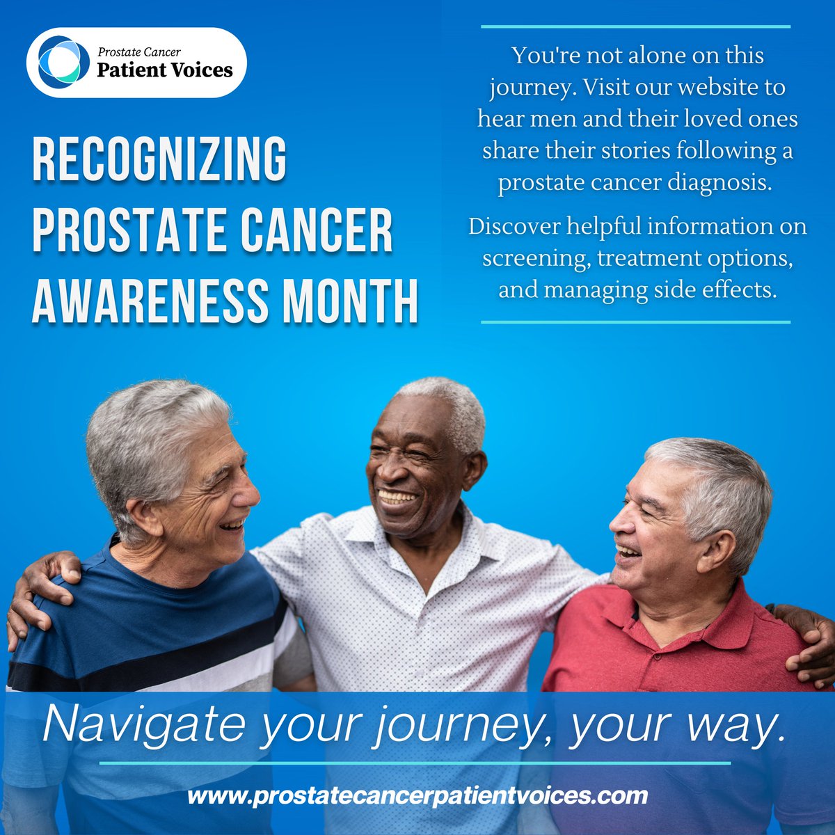 PCaVoices's tweet image. 💙 Honoring #ProstateCancer Awareness Month 💙

Our patient-first resource provides real stories &amp;amp; offers support on PSA screening, treatment options, &amp;amp; side effects.

With 1 in 8 men ( &amp;amp; 1 in 6 Black men) diagnosed w/ prostate cancer, screening is essential.

#PCAM #psascreening