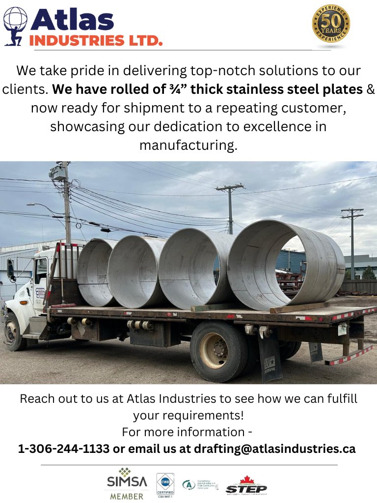 AtlasIndLtd's tweet photo. Contact our knowledgeable project team with any questions or inquiries you might have.

1-306-244-1133 or email us at drafting@atlasindustries.ca for more information.
Shipping is available in Canada, USA, and Australia.

#rolled #customassembly #HSSfabrication #metalforming https://t.co/MTSpTEO6mR