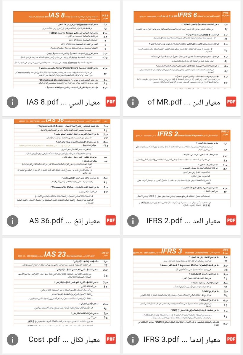 ❖ مجلد ملخصات المعايير الدولية للتقرير المالي IFRS

➤ يضم المجلد ملخصات لأهم المعايير بشكل مُبسط
     على هيئة سؤال وجواب، سيتم تحديثها بإستمرار 

➤ تلخيص أ. محمد الصيادي <a href="/CFO_Y1/">Mo sayadi</a>

📥📎| للاطلاع والتحميل
drive.google.com/drive/folders/…