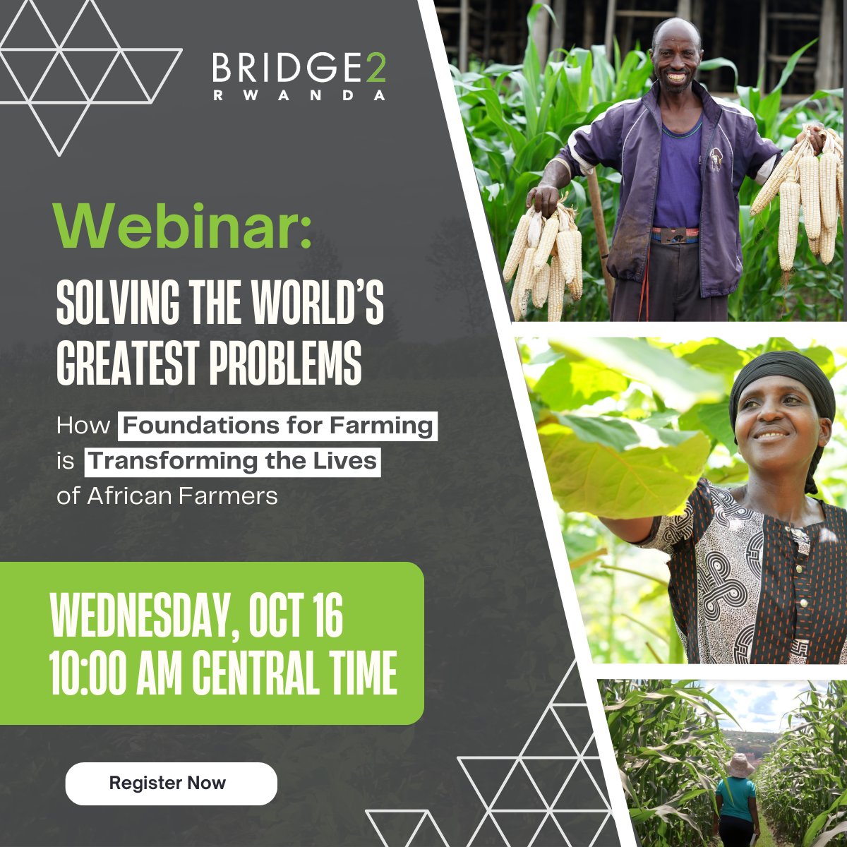 B2RFarms's tweet photo. Join us October 16 for a discussion on how Foundations for Farming’s conservation agriculture is dramatically increasing yields in Rwanda and how this cost-efficient, scalable model is being replicated by other African countries. Register here: https://t.co/9s1XOLPU3C https://t.co/61BN2TYPcK
