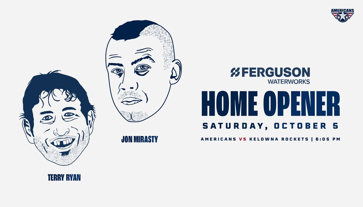 We're excited to announce that Terry Ryan and Jon Mirasty will make an appearance at our October 5th Home Opener, presented by Ferguson Waterworks! Both are former Tri-City Americans and current actors on the show "Shoresy". There will be Ryan and Mirasty t-shirts for sale and an