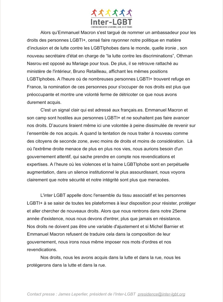 Notre réaction à la nomination du gouvernement Barnier, nous ne pouvons rester silencieux face à cette attaque sans précédent !