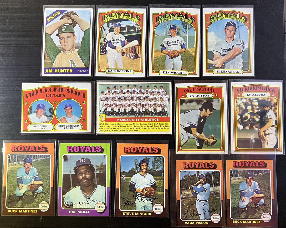 KansazCards's tweet image. Sometimes you just have to go back to old baseball cards! When I do, I know I can count on @WesPothington for quality cards and good deals. Look at these! 🤩 Getting close to completing 1972 (missing 5) &amp;amp; 1975 (missing 1) Royals! 

@CardPurchaser #Royals #KCAthletics