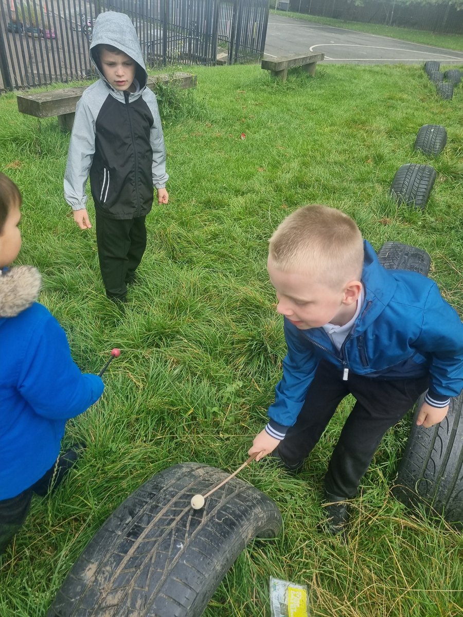 Today P3 &amp; P2/3 went on a sound walk. We used beaters to make different sounds and described them. "Bang" "Jingle" "Clanging" and "Puffing"  were some of the excellent adjectives we came up with. Not even the rain could stop us! 🌧 <a href="/CarmondeanP3/">Primary 3</a> <a href="/MissRaffertyCPS/">Miss R</a> #learningoutdoors