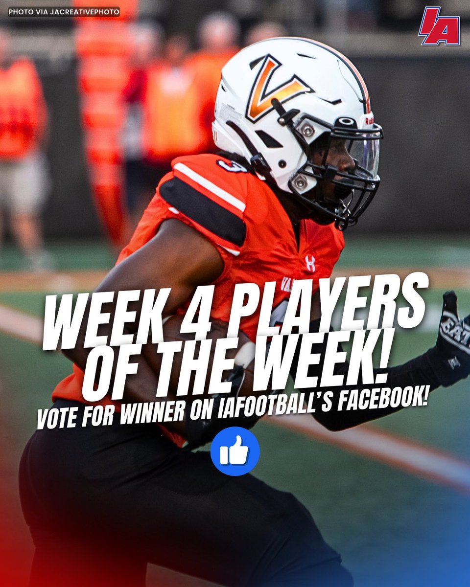 WEEK 4 PLAYERS OF THE WEEK!

Go vote on Facebook! Here are your finalists:
Bryce Brabham
Tiernan Boots
Luke Sternberg
Brock Oxenreider
Grant Hocker
Austin Scranton
Ethan Bibler
Cameron Cantonwine
Zay Robinson

#IAfootball X #iahsfb
