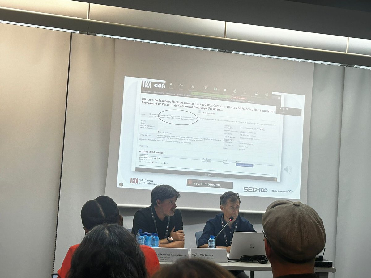 Avui l’<a href="/arxiusonor/">Arxiu Sonor Ràdio Barcelona - SER</a> de <a href="/radiobarcelona/">Ràdio Barcelona</a> i <a href="/SERCatalunya/">SER CATALUNYA</a> ha estat present a la conferència de la <a href="/iasa_web/">IASA</a> a València, juntament amb el <a href="/polcruells/">Pol Cruells</a> per explicar la col.laboració público-privada amb la <a href="/BiblioCatalunya/">Biblioteca de Catalunya</a> #100RadioBarcelona #100añosSER