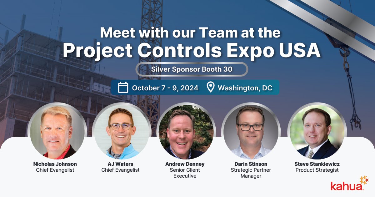 KahuaInc's tweet image. We're excited to attend the Project Controls Expo as a silver sponsor from Oct. 7-9 in Washington, D.C.
Visit booth #30 to see how Kahua empowers construction stakeholders to manage complex capital programs. @ProjConExpo_USA #projectcontrols