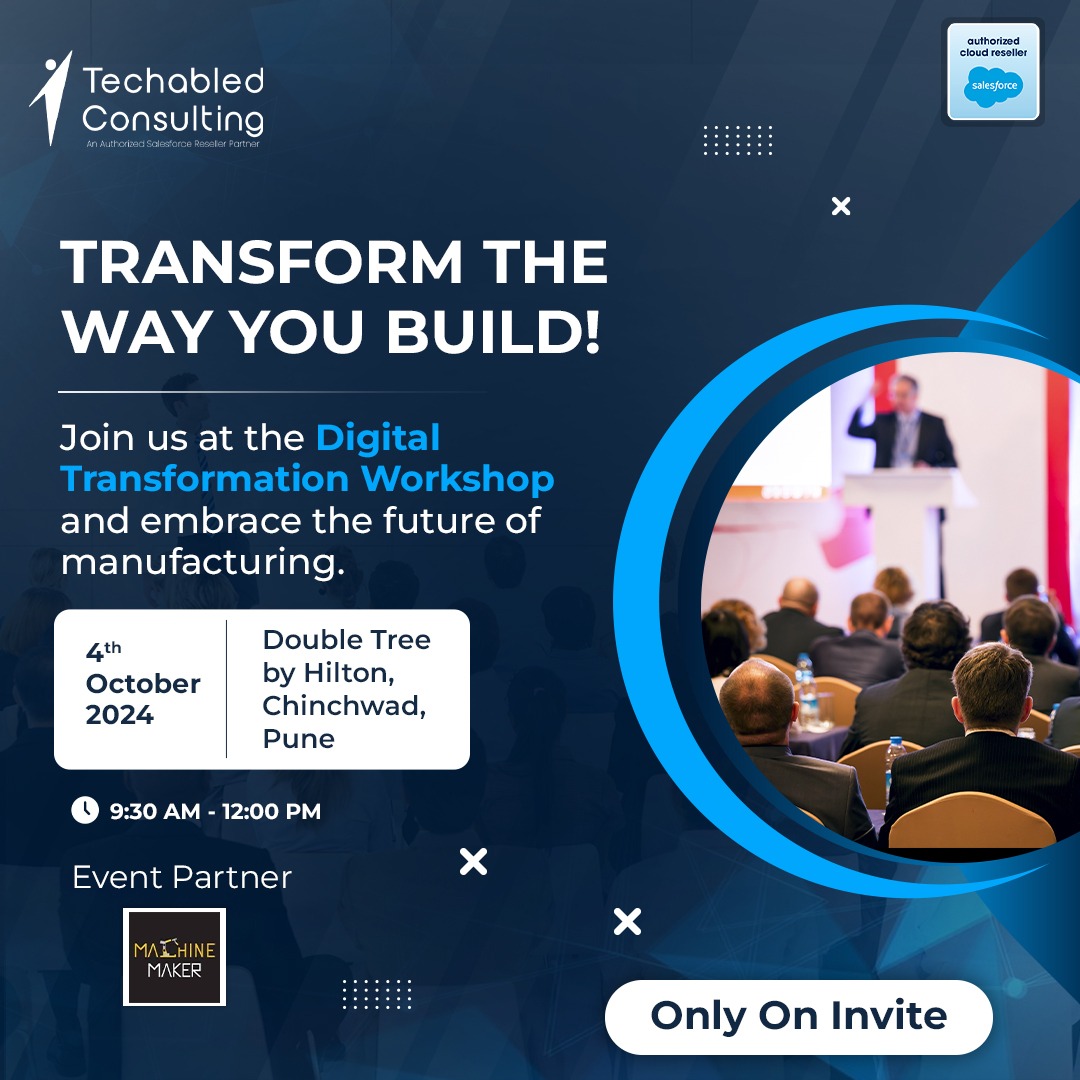 Take part in our Digital Transformation Workshop and learn how CRM can optimize your processes and boost customer satisfaction.
📅 October 4, 2024
📍 DoubleTree by Hilton, Chinchwad, Pune
🕒  9:30 AM - 12:00 PM

#ManufacturingInnovation #DigitalWorkshop #Joinus #MachineMaker