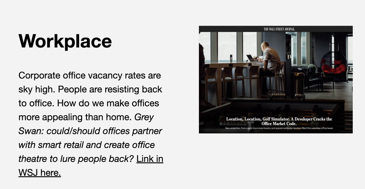 Workplace headline for September:  Carrot or Stick people back to the office

wsj.com/real-estate/co…

#workplace  #office #hybridwork via <a href="/WSJ/">The Wall Street Journal</a>