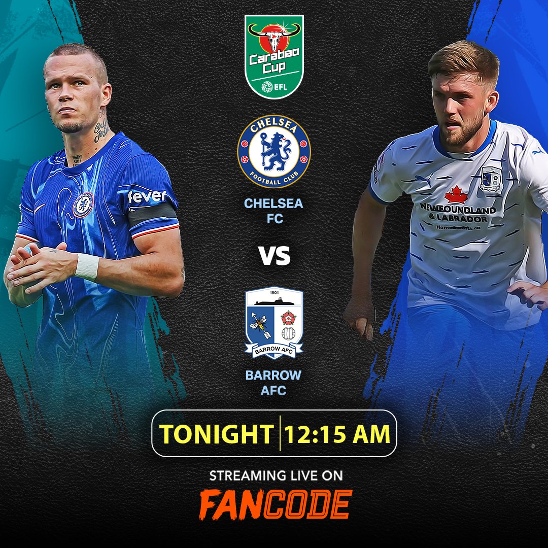 Watch Chelsea ⚔️ Barrow on 25th Sept from 12:15 AM onwards LIVE on <a href="/fancode/">FanCode</a> - bit.ly/3TGJ03D

#CarabaoCupFanCode