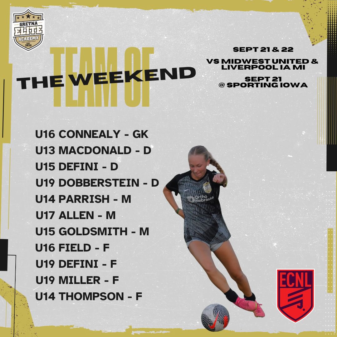 Our latest <a href="/ECNLgirls/">ECNL Girls</a> “Team of the Weekend” is here ✅

A home opening weekend vs Midwest United &amp; Liverpool IA Michigan for our U15-U19 teams with our U13/U14 teams playing Sporting Iowa in Des Moines 👍

Well done to all the players 👏

#GEAECNL #LeadersPlayHere #BeElite