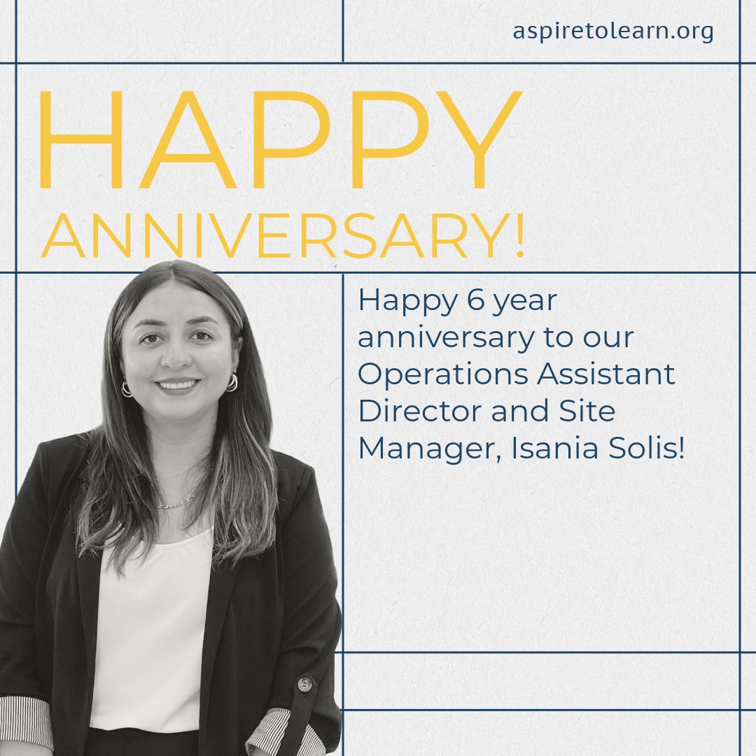 Aspire_ToLearn's tweet photo. Celebrating six amazing years with our Operations Assistant Director and Site Manager, Isania Solis! 🎉

Isa’s dedication and hard work behind the scenes have been pivotal to Aspire’s growth and success. We’re beyond grateful for her unwavering commitment to our mission. https://t.co/IZqFIQhCaL
