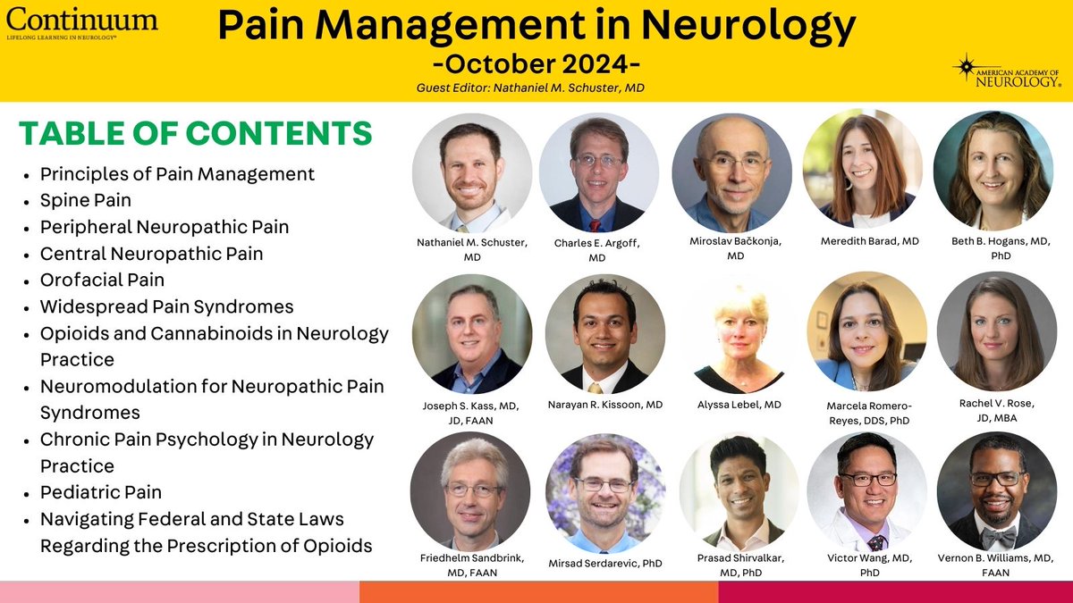 Continuum: Lifelong Learning in Neurology (@continuumaan) on Twitter photo The long-awaited issue on pain management in neurology, guest edited by Dr. Nathaniel Schuster, publishes on October 2! <a href="/NatSchusterMD/">Nat Schuster</a> <a href="/meredith_barad/">DrMeredithBarad</a> <a href="/JosephKass4/">Joseph Kass</a> <a href="/PrasadShirvalka/">Prasad Shirvalkar</a> <a href="/VernWilliamsMD/">Vernon Williams, MD</a> <a href="/LyellJ/">Lyell Jones MD</a> <a href="/AANmember/">American Academy of Neurology</a> #Neurology #NeuroTwitter #MedEd The long-awaited issue on pain management in neurology, guest edited by Dr. Nathaniel Schuster, publishes on October 2! <a href="/NatSchusterMD/">Nat Schuster</a> <a href="/meredith_barad/">DrMeredithBarad</a> <a href="/JosephKass4/">Joseph Kass</a> <a href="/PrasadShirvalka/">Prasad Shirvalkar</a> <a href="/VernWilliamsMD/">Vernon Williams, MD</a> <a href="/LyellJ/">Lyell Jones MD</a> <a href="/AANmember/">American Academy of Neurology</a> #Neurology #NeuroTwitter #MedEd